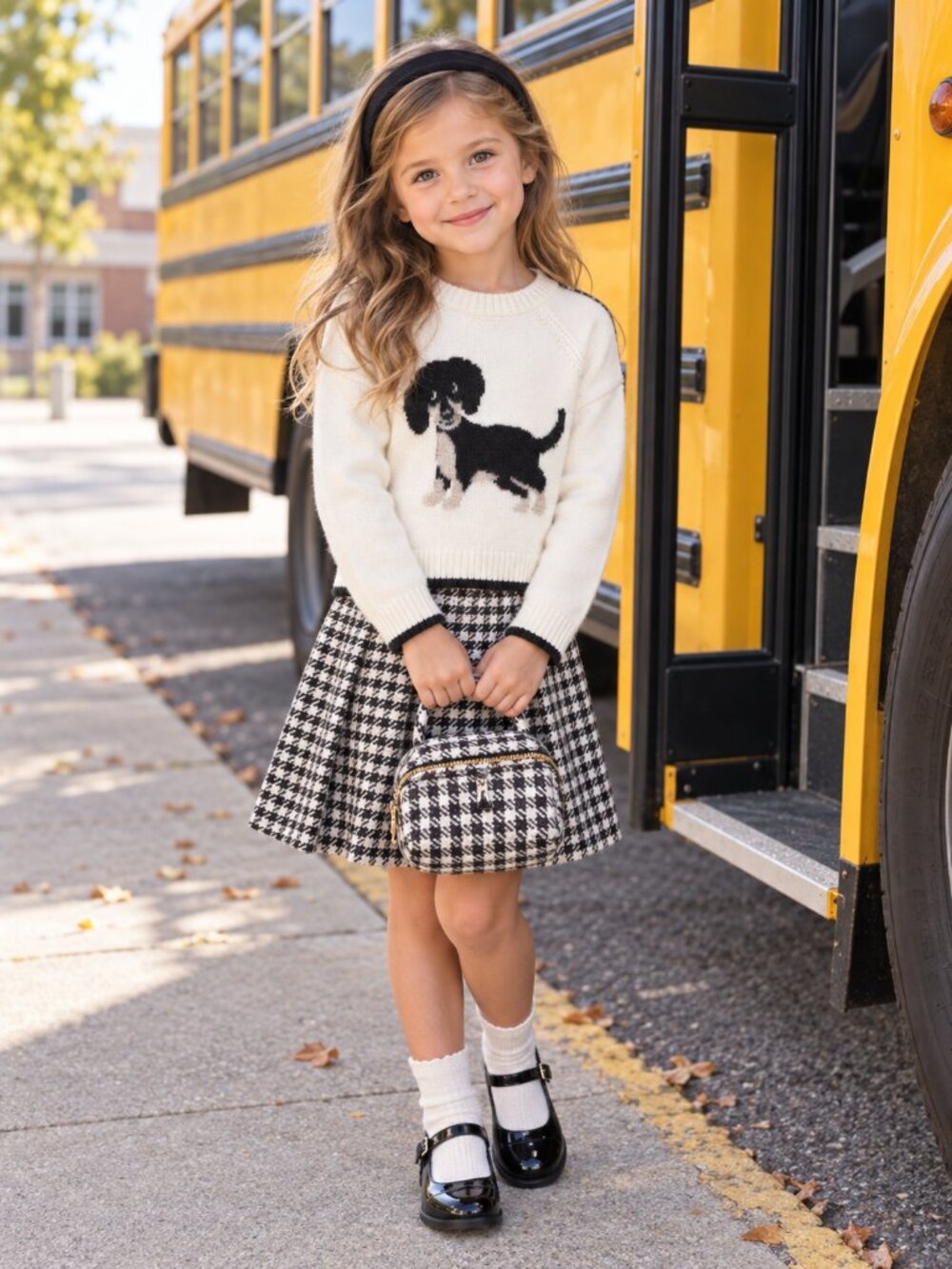 BUY THE OUTFIT BUNDLE Girls Kids Skirt Dog Sweater Bag Headband - NWT NEW School